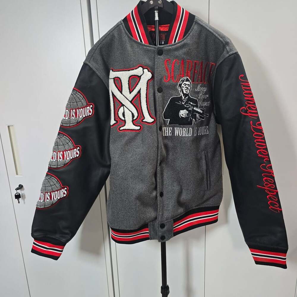 Scarface Vegan Leather Chenille Patched Varsity Jacket